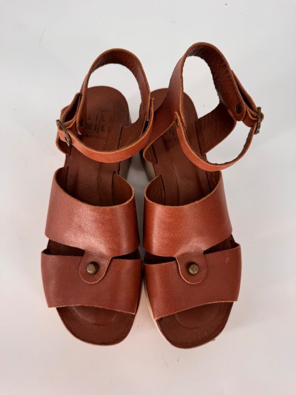 Lili Mill Brown Leather Platform Sandals Women’s Size 40 Italy Adjustable Strap - Picture 5 of 10